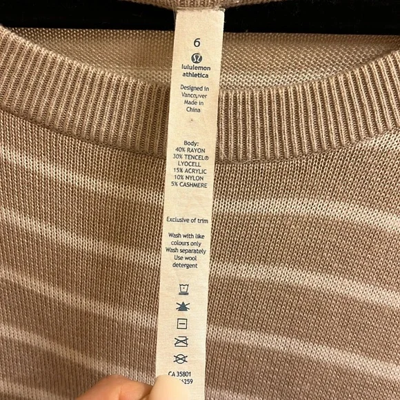 EUC Lululemon Post Savasana Striped Tan White Pullover Sweater- Size 6 - Picture 8 of 13